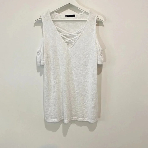 Gibson Sheer Cold-Shoulder Snow White Knit Tank Top Size M - Picture 4 of 16